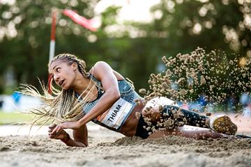 Belgian heptathlete Nafissatou Thiam in action in the long jump (AFP / Getty Images)