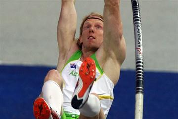 Olympic Champion Steven Hooker of Australia competes in the men's Pole Vault final in Berlin (Getty Images)