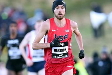 USA's Chris Derrick on his way to victory in the international team race in Edinburgh (Getty Images)