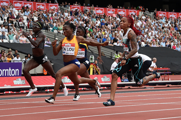 Marie Josee Ta Lou wins the 100m at the IAAF Diamond League meeting in London (Kirby Lee)