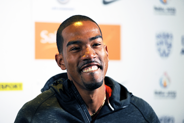 Christian Taylor at the press conference for the IAAF Diamond League meeting in Birmingham (Jean-Pierre Durand)