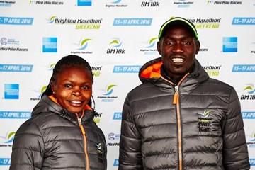 Defending champions Peninah Wanjiru and Duncan Maiyo at the pre-race press conference for the 2016 Brighton Marathon (Organisers)