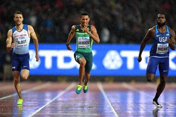 Daniel Talbot, Wayde van Neikerk and Ameer Webb in the 200m semi-finals at the IAAF World Championships London 2017 (Getty Images)