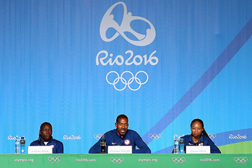 Brittney Reese, Christian Taylor and Allyson Felix at a press conference ahead of the Rio 2016 Olympic Games (Getty Images)