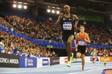 Mo Farah on his way to an assured victory in the 3000m in Birmingham (Getty Images)