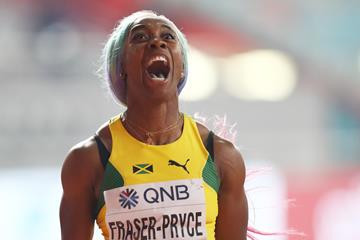 Shelly-Ann Fraser Pryce after winning her fourth 100m title (Getty Images)