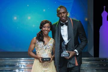 Shelly-Ann Fraser-Pryce and Usain Bolt at the World Athletics Gala 2013 (Philippe Fitte)