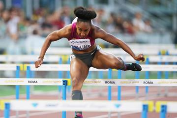Brianna Rollins on her way to winning the 100m hurdles at the IAAF Diamond League meeting in Rome (Gladys Chai von der Laage)