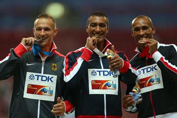 The decathlon medal ceremony at the IAAF World Championships Moscow 2013 (Getty Images)