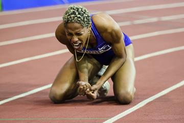 Yulimar Rojas after her 15.43m world indoor triple jump record in Madrid (Dan Vernon)