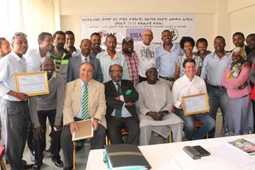 IAAF vice president Sebastian Coe and IAAF council member Frank Fredericks at the ESJA media seminar in Addis Ababa (ESJA)