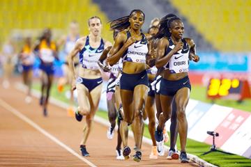 Hellen Obiri on her way to winning the 3000m at the Diamond League meeting in Doha (AFP / Getty Images)