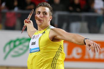 Sweden's Kim Amb wins the Javelin at the 2013 IAAF Diamond League meeting in Lausanne (Gladys Chai)