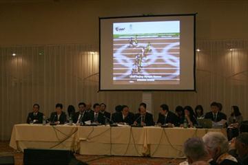 The delegation for Beijing 2015 delivers its presentation to IAAF Council (Bob Ramsak)
