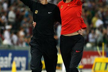 Ariane Friedrich and Meike Kröger do lap a of honour in front of their home crowd in Berlin (Getty Images)