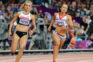 Brianne Theisen and Jessica Ennis in the heptathlon 200m at the London 2012 Olympic Games (Getty Images)