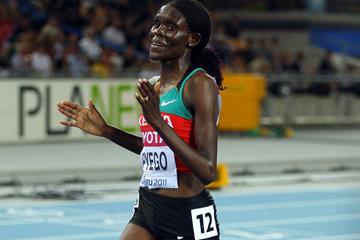 Sally Kipyego after her silver medal-winning run in the Daegu 10,000m (Gety Images)