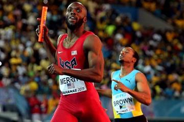 LaShawn Merritt anchors the USA to victory in the 4x400m at the IAAF/BTC World Relays, Bahamas 2015 (Getty Images)