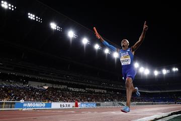 Dontavious Wright of the USA in the mixed 4x400m at the IAAF World Relays Yokohama 2019 (Getty Images)
