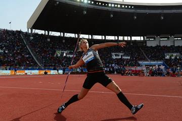 Madara Palameika in the javelin at the IAAF Diamond League meeting in Rabat (Kirby Lee)