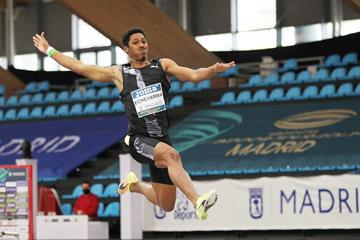 Long jump winner Juan Miguel Echevarria in action at the World Athletics Indoor Tour Gold meeting in Madrid (Jean-Pierre Durand)