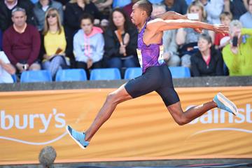 Christian Taylor at the 2015 IAAF Diamond League meeting in Birmingham (Jean-Pierre Durand)