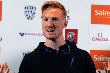 Greg Rutherford at the press conference for the IAAF Diamond League meeting in Birmingham (Jean-Pierre Durand)