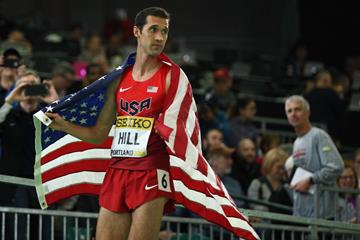 Ryan Hill after winning the 3000m silver medal at the IAAF World Indoor Championships Portland 2016 (Getty Images)