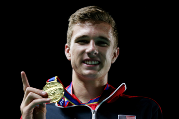 400m hurdles winner Norman Grimes at the IAAF World Youth Championships, Cali 2015 (Getty Images)