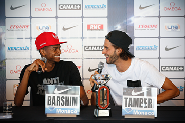 Mutaz Essa Barshim and Gianmarco Tamberi at the press conference for the IAAF Diamond League meeting in Monaco (Philippe Fitte)