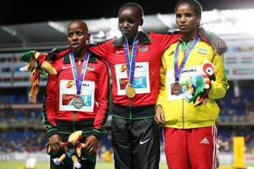 Girls' 2000m steeplechase podium at the IAAF World Youth Championships, Cali 2015 (Getty Images)