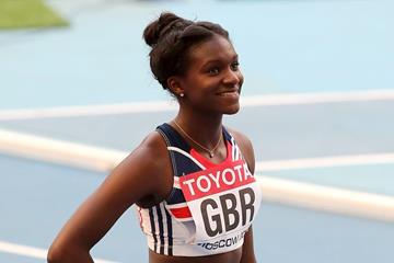 Dina Asher-Smith in the 4x100m Relay at the 2013 IAAF World Championships (Getty Images)