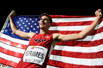 Norman Grimes after winning the boys' 400m hurdles at the IAAF World Youth Championships, Cali 2015 (Getty Images)