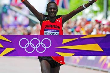 Stephen Kiprotich wins the marathon at the London 2012 Olympic Games (Getty Images)