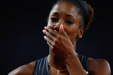 Kendra Harrison after breaking the world 100m hurdles record at the IAAF Diamond League meeting in London (Getty Images)