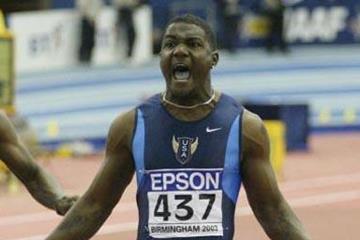 Justin Gatlin (USA) celebrates winning the men's 60m (Getty Images)