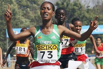 Gelete Burka wins the women's short course race at the 2006 IAAF World Cross Country Championships in Fukuoka (Getty Images)