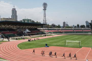 Athletes warm up at Nyayo Stadium (AFP / Getty Images)