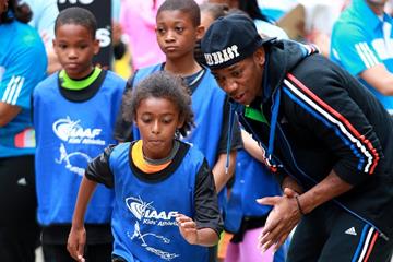 Yohan Blake at the IAAF / Nestlé Kids’ Athletics in New York, June 2014 (Victah Sailer / IAAF)