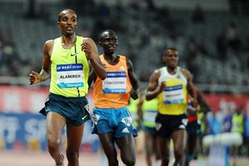 Yenew Alamirew wins the 5000m at the 2014 IAAF Diamond League meeting in Shanghai (Errol Anderson)