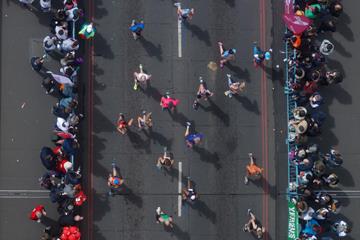 Runners cross Tower Bridge during the London Marathon (AFP / Getty Images)