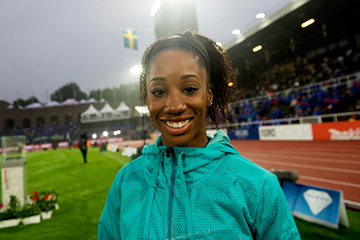 Kendra Harrison after winning the 100m hurdles at the IAAF Diamond League meeting in Stockholm (Hasse Sjogren)
