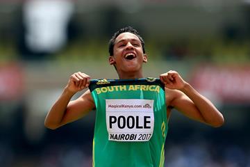 Breyton Poole after taking victory in the boys' high jump at the IAAF World U18 Championships Nairobi 2017 (Getty)