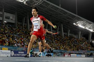 Shota Iizuka in the 4x100m at the IAAF World Relays (Getty Images)