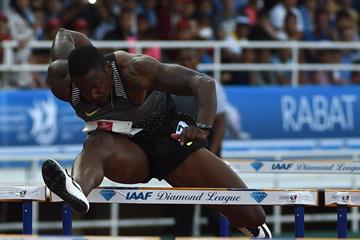 David Oliver in the 110m hurdles at the IAAF Diamond League meeting in Rabat (Kirby Lee)