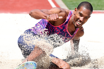 Christian Taylor wins the triple jump at the IAAF Diamond League meeting in Eugene (Victah Sailer)