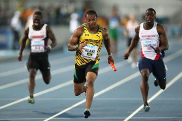 Yohan Blake powers away to victory for Jamaica in the men's 4x100m in Nassau (Getty Images)