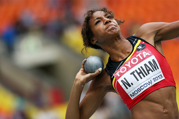 Nafissatou Thiam in the heptathlon shot put at the IAAF World Championships Moscow 2013 (AFP / Getty Images)