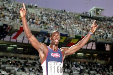 Michael Johnson after winning the 400m at the 1997 IAAF World Championships (Getty Images)