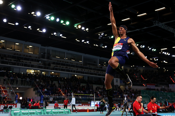 Juan Miguel Echevarria in the long jump at the IAAF World Indoor Tour meeting in Torun (Jean-Pierre Durand)